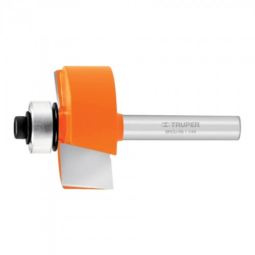 Truper Rabbet Router Bit (1-1/4") designed for precise wood cutting with chrome steel body and tungsten carbide cutter.