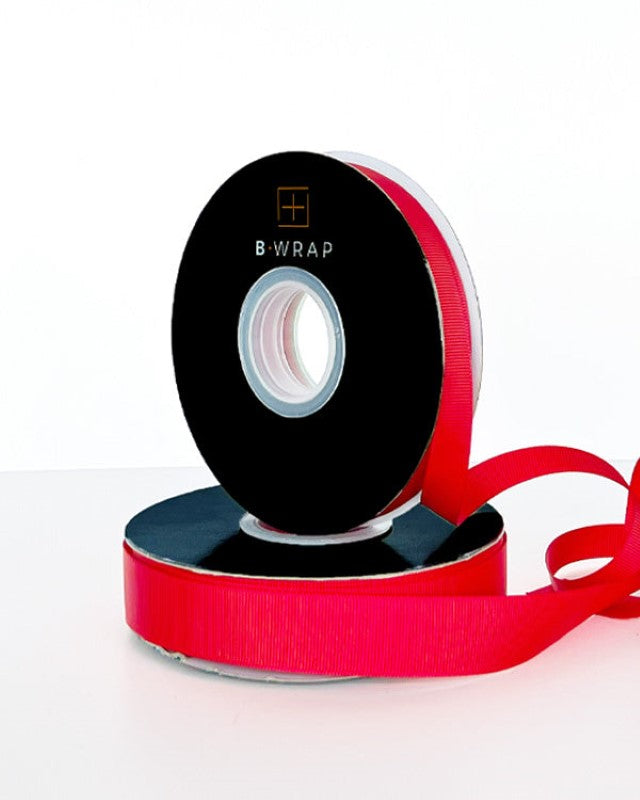 Vibrant red 13mm Grosgrain Ribbon, 30m long, perfect for crafting, gift wrapping, and adding elegance to decorations.