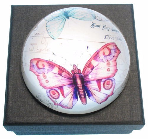 Elegant butterfly paperweight in gift box, perfect for decor or office use, showcasing detailed artistry and functionality.