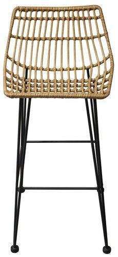 Wicker barstool in natural and black, featuring a sturdy metal frame, perfect for stylish seating in kitchens or entertainment areas.