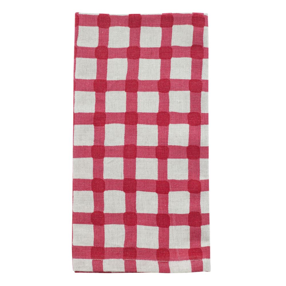 Cherry red gingham napkin set of four, 50x50 cm, made from 100% cotton, perfect for festive dining and casual gatherings.