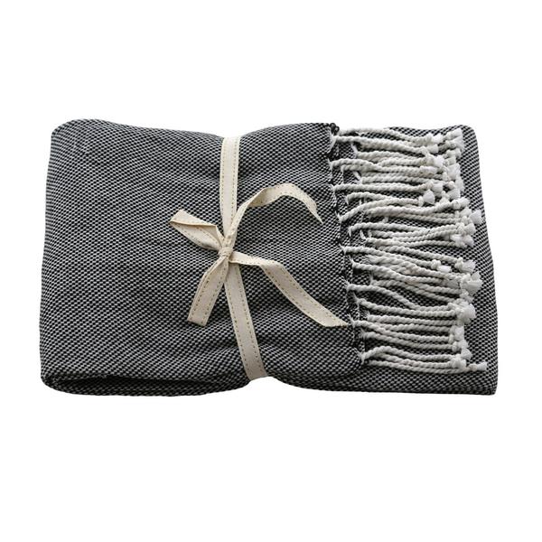 Elegant Basket Weave Raven Throw by Raine and Humble, 100% cotton, 130 x 170 cm, perfect for warmth and decor.