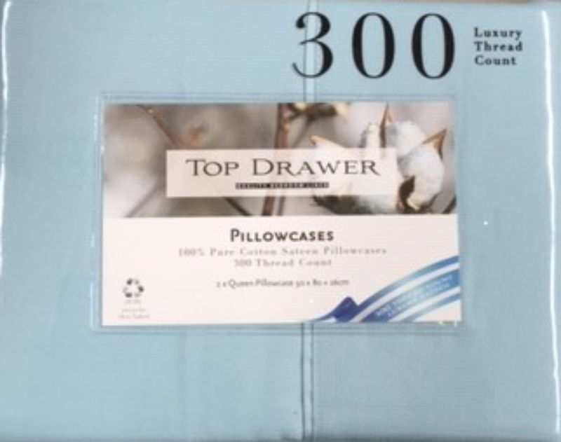 Luxurious light blue queen pillowcases, 50x80cm, 300TC cotton, soft and elegant for comfortable sleep and stylish decor.