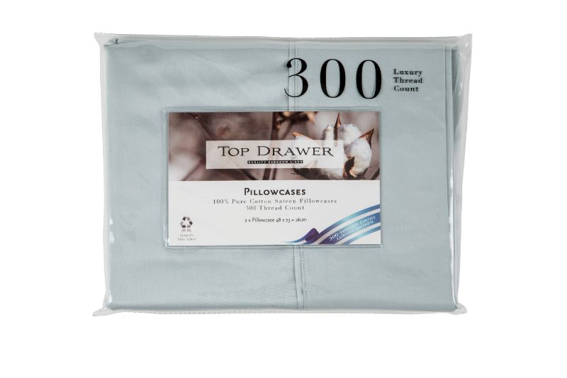 Smooth 100% cotton sateen pillowcase pair in sage, offering comfort and elegance for restful sleep. Fits standard pillows.