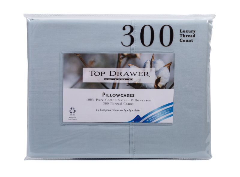 Sage European pillowcase 2 pack in 100% cotton sateen, 300TC, featuring elegant design and breathable comfort.