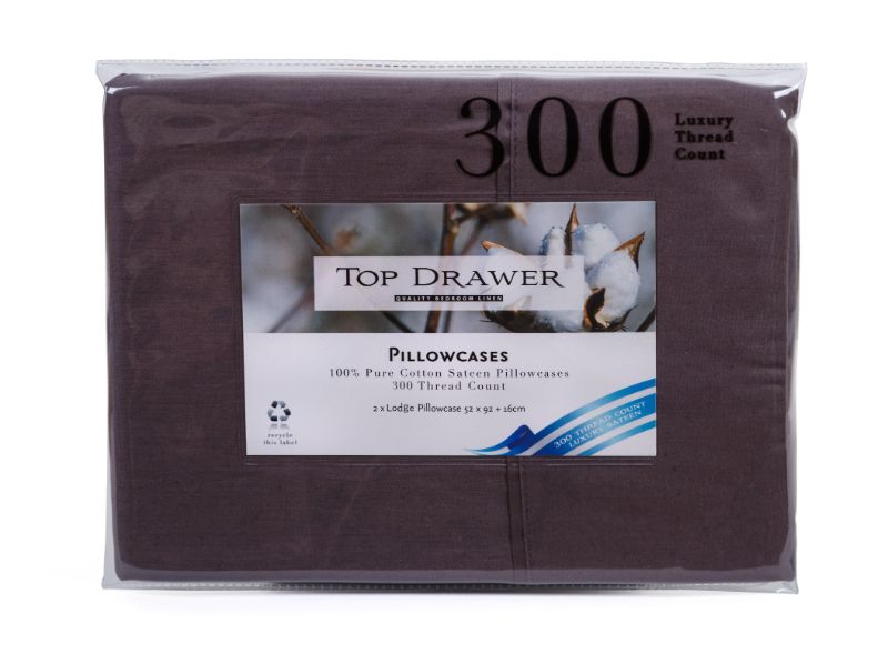 Graphite Lodge pillowcase 2 pack, 100% cotton sateen, with 300TC for luxurious softness and durability, perfect for stylish bedding.