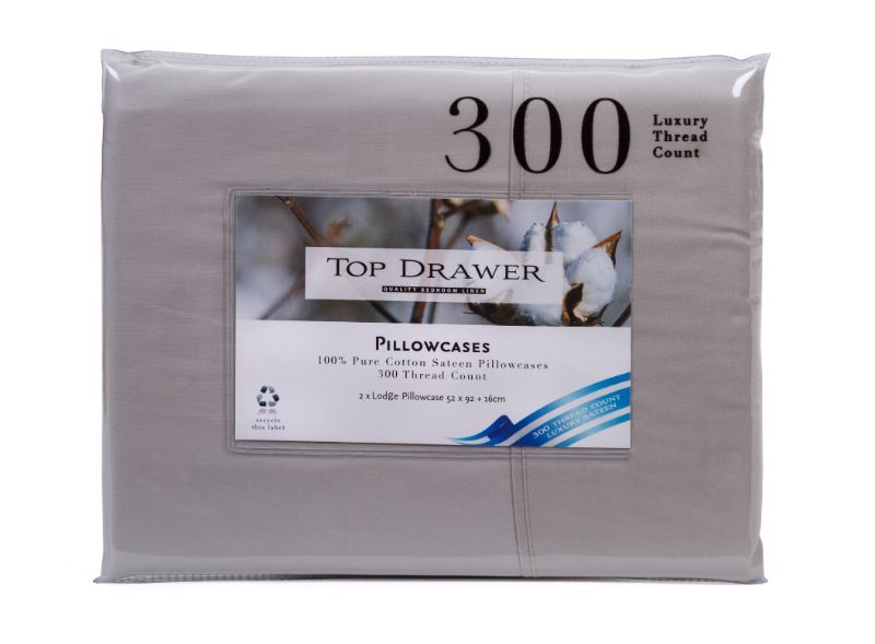 Lodge Pillowcase 2 Pack, 100% cotton sateen, 300TC, luxurious soft finish for standard and queen pillows.