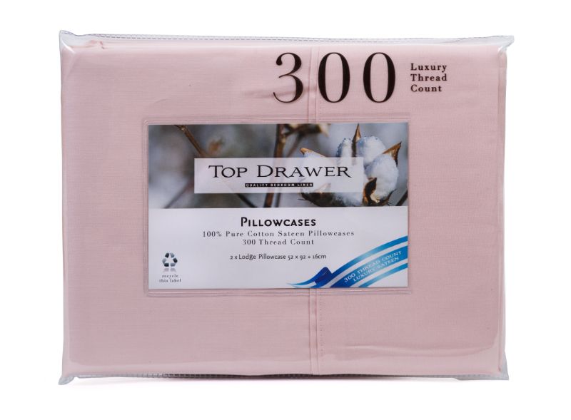 Soft blush pillowcase pair crafted from 100% cotton sateen with 300TC, adding elegance and comfort to your bedroom decor.