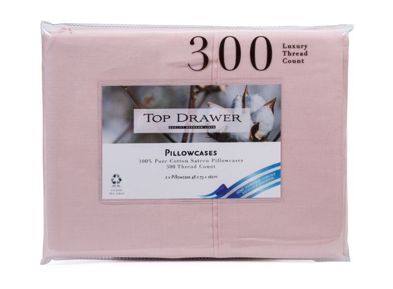 Standard Pillowcase 2 Pack in blush, 100% cotton sateen, soft and durable, elegant design for enhanced sleep experience.