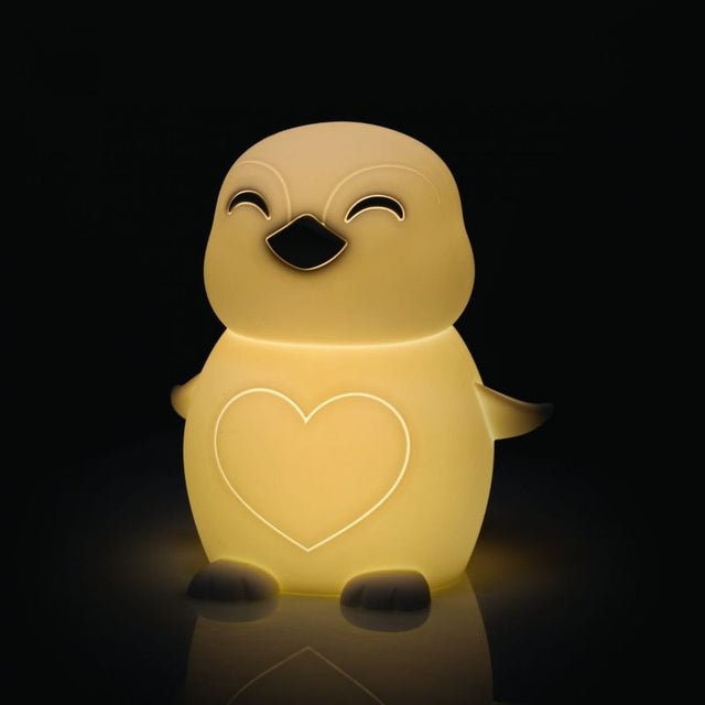 Cute 14cm penguin LED night light with soft silicone, 6 brightness levels, and rechargeable battery for kids' comfort.