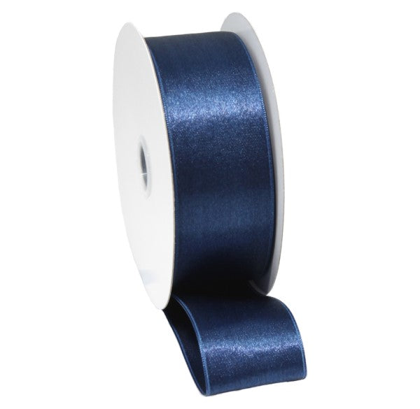 Luxurious Navy Double Face Satin Ribbon, 15mm wide and 30m long, perfect for crafting, decorating, and gift-wrapping.