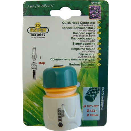 Raco RT55/205C Quick-Stop Hose Connector for leak-proof, efficient watering with 1-inch CD hoses, easy to use and reliable.