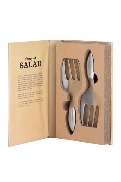 Stainless steel salad serving hands elegantly displayed in a gift box, ideal for serving salads.