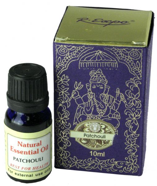 A bottle of 10ml Patchouli essential oil, known for its earthy aroma and therapeutic properties for wellness and aromatherapy.