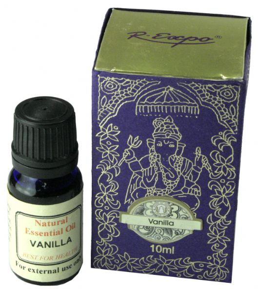 Bottle of 10ml pure vanilla essential oil, perfect for aromatherapy, skincare, and creating a soothing atmosphere.