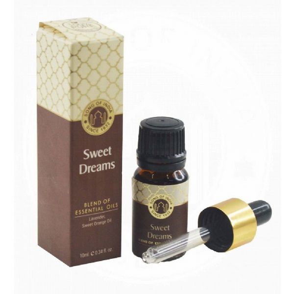 Sweet Dreams Essential Oil in amber bottle with dropper, featuring calming Lavender and uplifting Sweet Orange for restful sleep.
