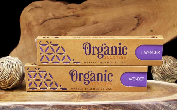 Organic Masala Incense Sticks Lavender bundled in 12 packs, promoting relaxation and a clean, aromatic burn for meditation and unwinding.