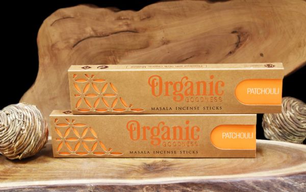 Organic masala incense sticks with Patchouli scent, ideal for meditation and creating a calming ambiance, eco-friendly and chemical-free.