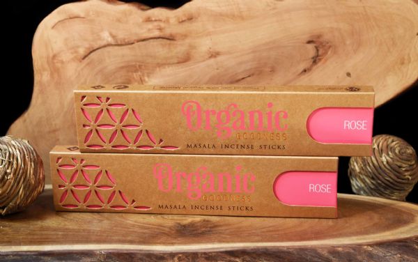 Organic masala incense sticks with a soothing rose scent, ideal for relaxation and enhancing meditation.