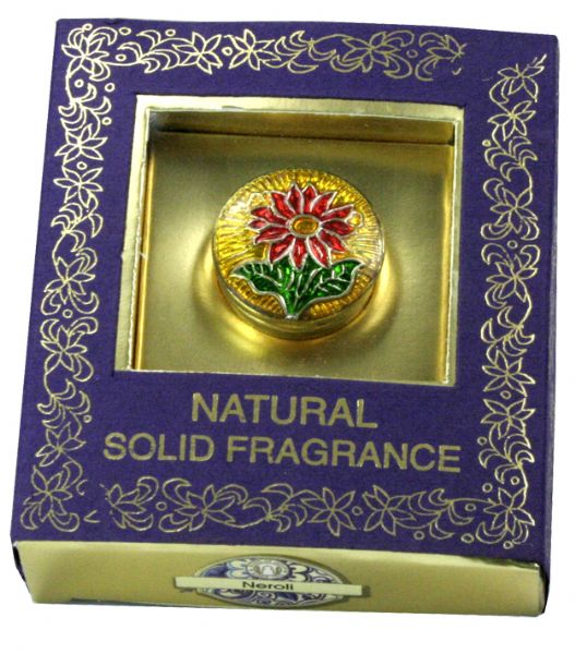 Neroli solid perfume in a compact tin, offering a fresh floral scent for on-the-go application, crafted in India.