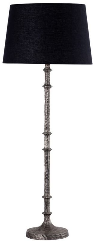 Elegant silver antique table lamp with a black cotton shade, designed for soft illumination in any space.