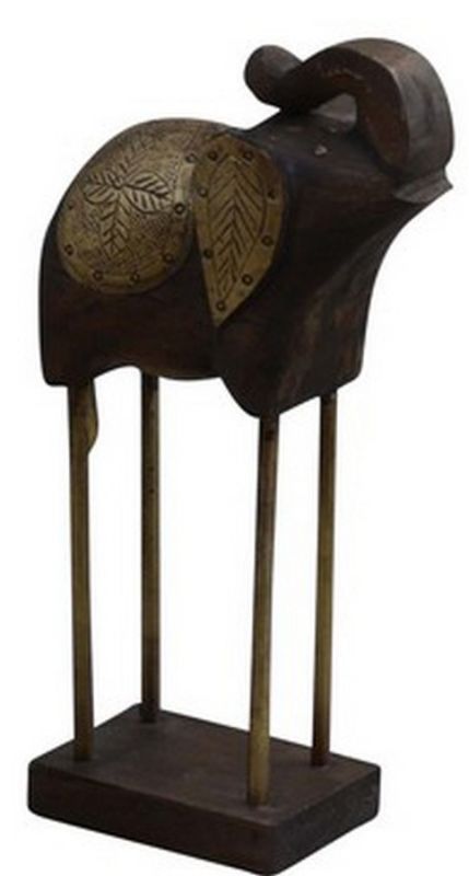 Ornate 43cm wooden elephant ornament showcasing intricate details, perfect for enhancing your home's decor with elegance.