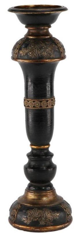 Antiqued black and gold candle holder, 38 x 11.5 cm, featuring intricate detailing, perfect for elegant home decor.