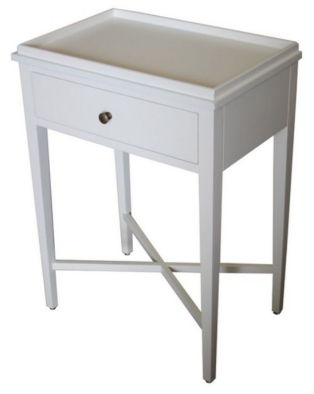 Stylish white poplar bedside table with one spacious drawer, blending modern elegance and country charm.