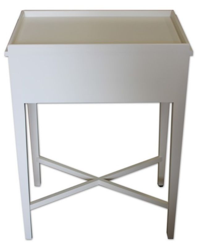 Elegant white poplar bedside table with a single drawer, blending modern style and country charm for organized bedroom decor.