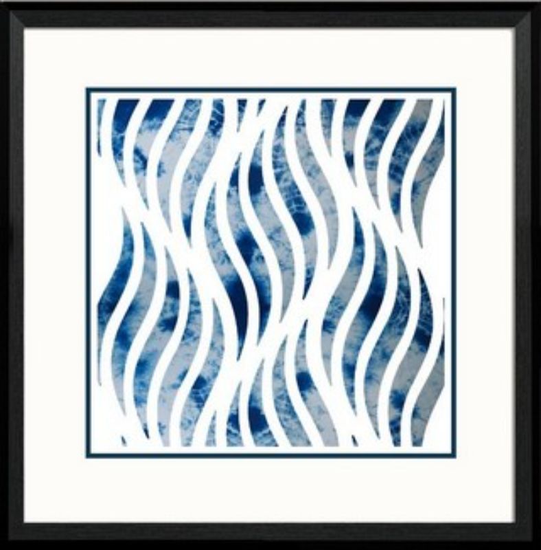 Framed geometric blue print art, 45 x 45cm, adds vibrant color and style to any room with easy hanging.