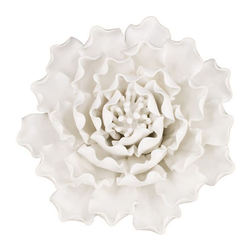 Handmade cream ceramic flower wall decor, 15cm, with textured petals for elegant home or office displays.
