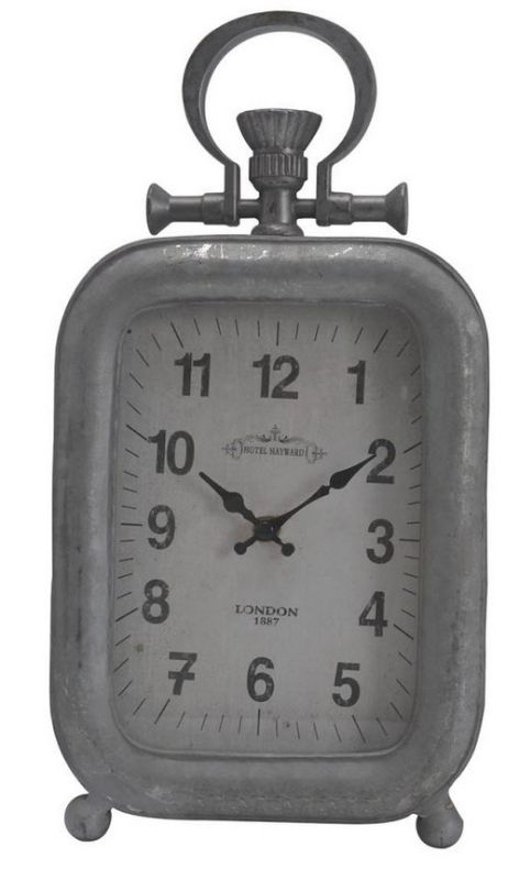 Antique silver 33cm Old Town Mantle Clock made from iron, glass, and MDF, perfect for adding rustic charm to your decor.