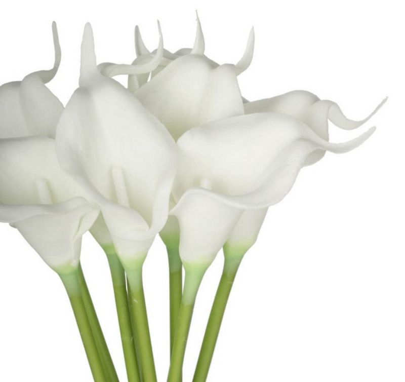 Artificial flower bunch of 9 elegant white calla lilies, perfect for home decor without maintenance.
