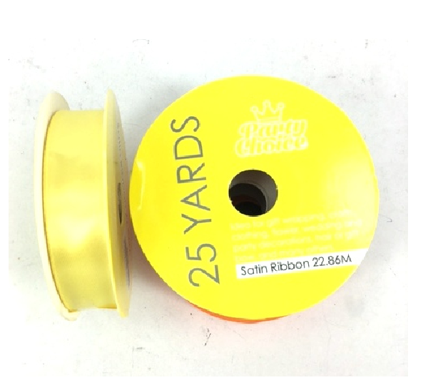 Premium yellow satin ribbon, 22 meters long, ideal for gift wrapping, crafts, and decorations.