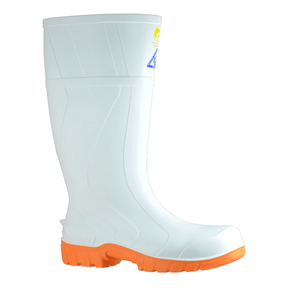 Bata Rigger White PVC safety boots, size 14, with steel toe, waterproof, and slip-resistant for harsh environments.