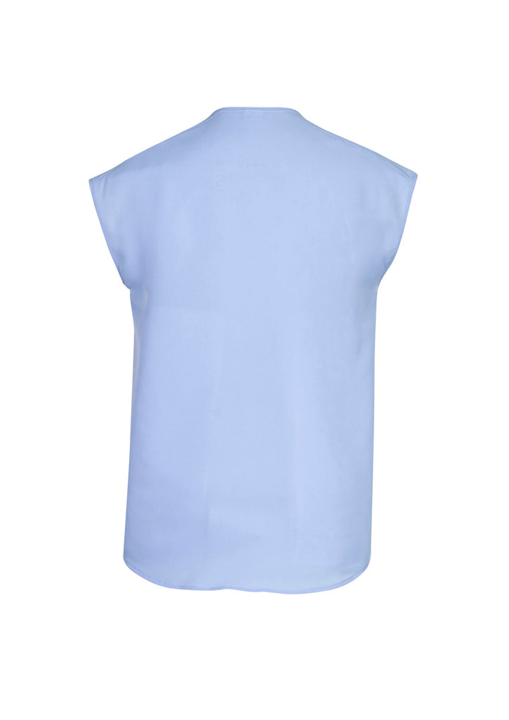 Ice blue Lily Ladies Blouse with soft petal lapel, extended shoulder, and loose fit, perfect for stylish office wear.