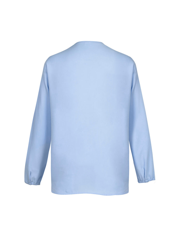 Lily Ladies Hi-Lo Blouse in Ice Blue with petal-shaped lapel, loose fit, and stylish no-button design for elegant casual wear.