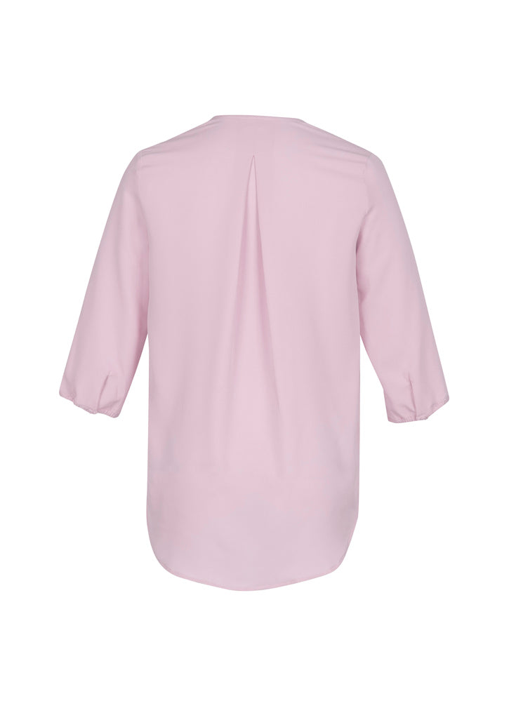 Amethyst longline blouse with soft lapel, inverted pleat, and loose fit, perfect for professional and casual styles.