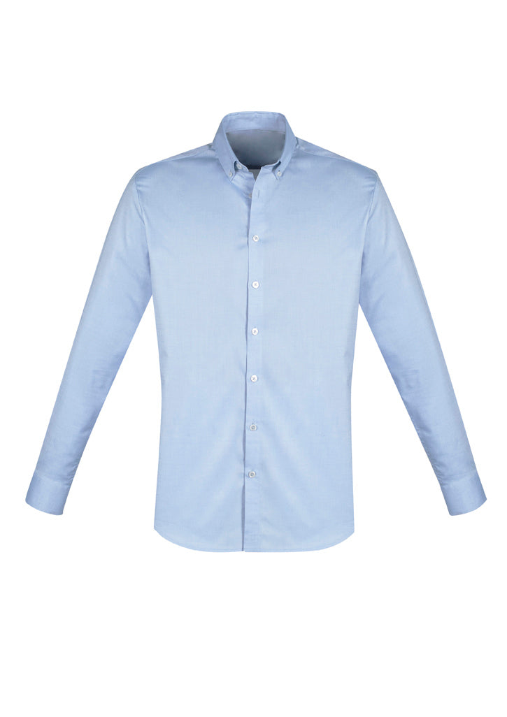 Camden Men's Long Sleeve Shirt in blue, 4XL, featuring modern collar, adjustable cuffs, and breathable cotton-elastane blend.