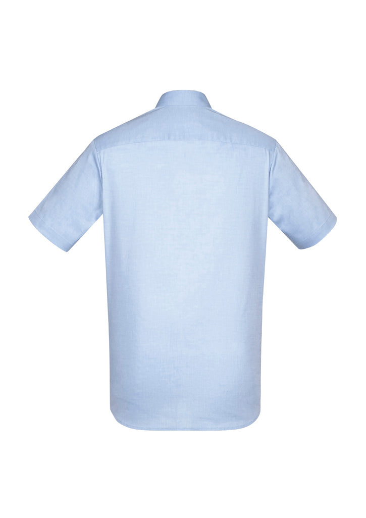 Camden Men's Short Sleeve Shirt in blue, XL, featuring a modern collar, adjustable cuffs, and comfortable stretch fabric.