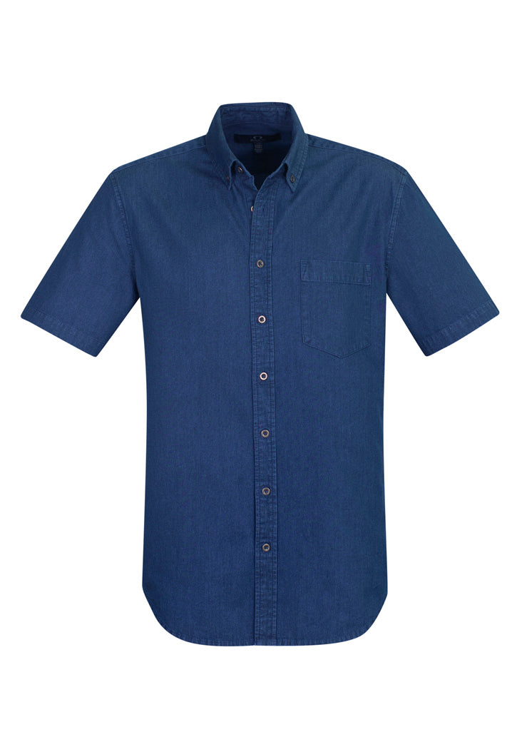 Dark blue Indie men's short sleeve shirt in 3XL, made of soft cotton with a modern collar and chest pocket.