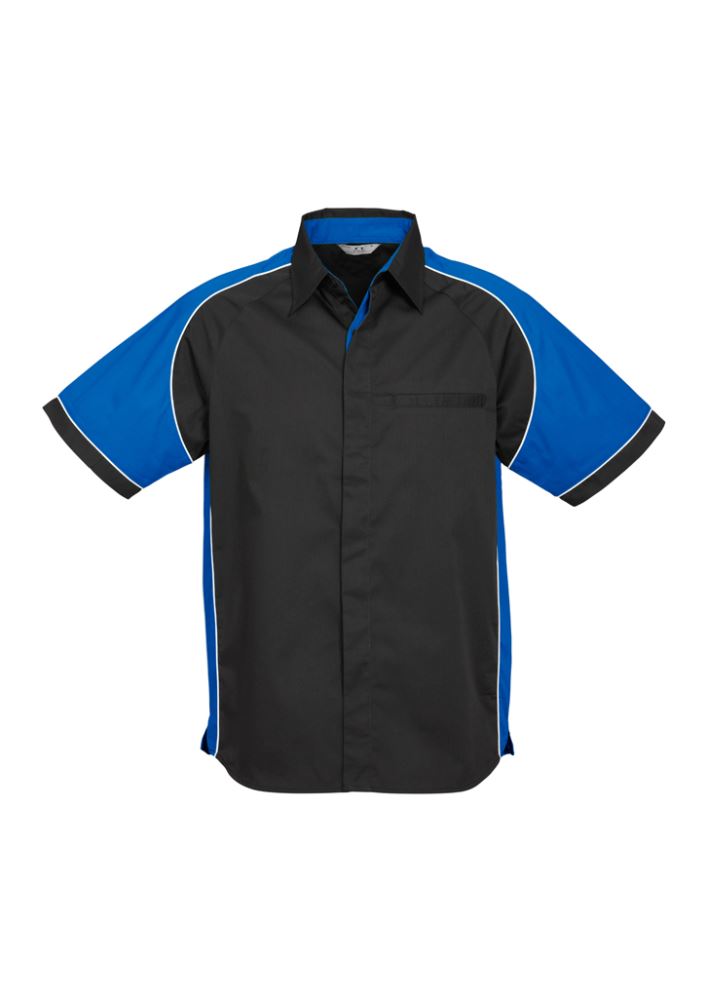 Men's Nitro Shirt in Black/Royal/White, size 3XL, featuring contrast panels, concealed placket, and practical jet pocket.
