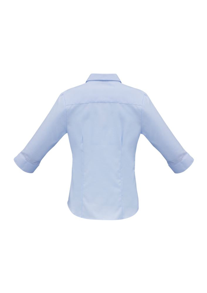 Stylish blue 3/4 sleeve shirt in size 10, crafted from 100% Cotton with elegant cuff details and a tailored fit.