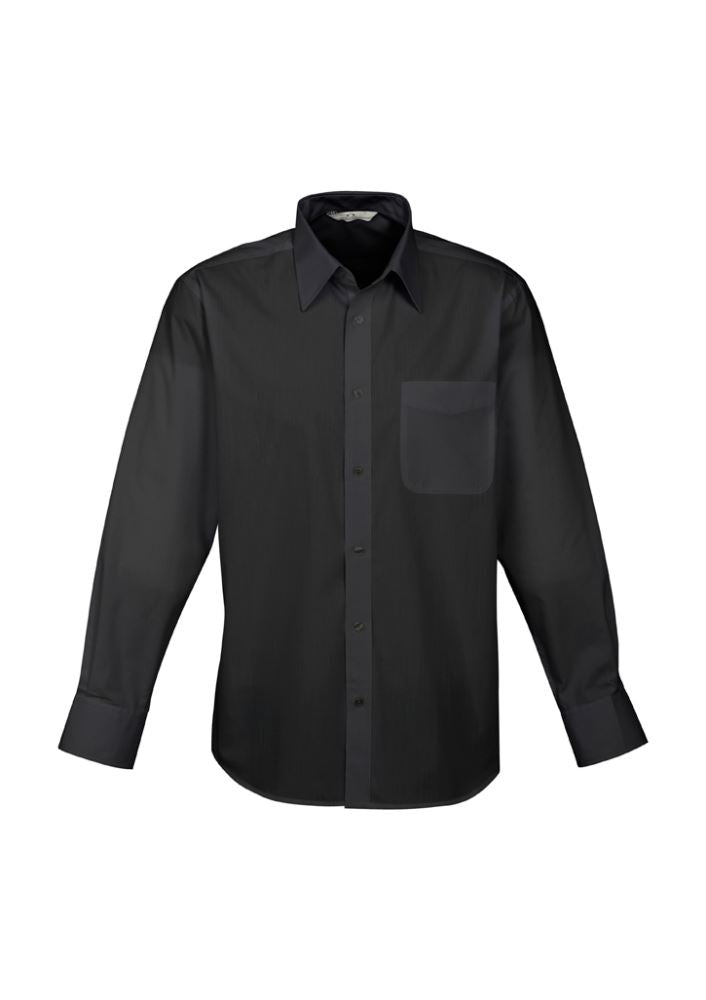 Men's Base Long Sleeve Shirt in Black, Size S, featuring a left chest pocket, breathable fabric, perfect for versatile styling.