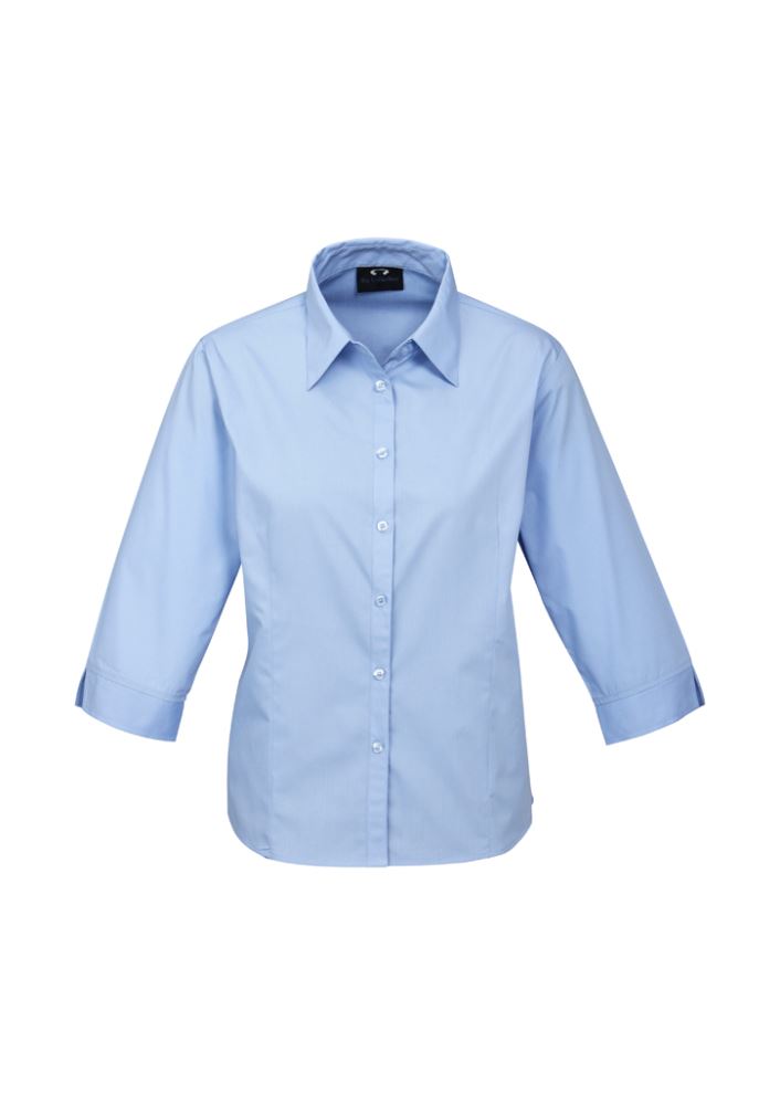 Light blue 3/4 sleeve shirt for women, size 20, made from a comfortable polyester-cotton blend by Biz Collection.