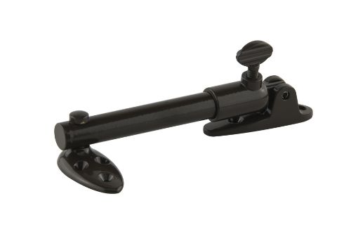 Short telescopic stay in Florentine Bronze for side hung windows, featuring adjustable notches and durable brass and zinc construction.