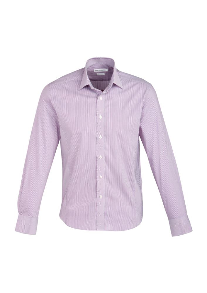 Men's Berlin Long Sleeve Shirt in Grape Stripe, featuring a tapered fit, breathable fabric, and stylish design for versatile wear.