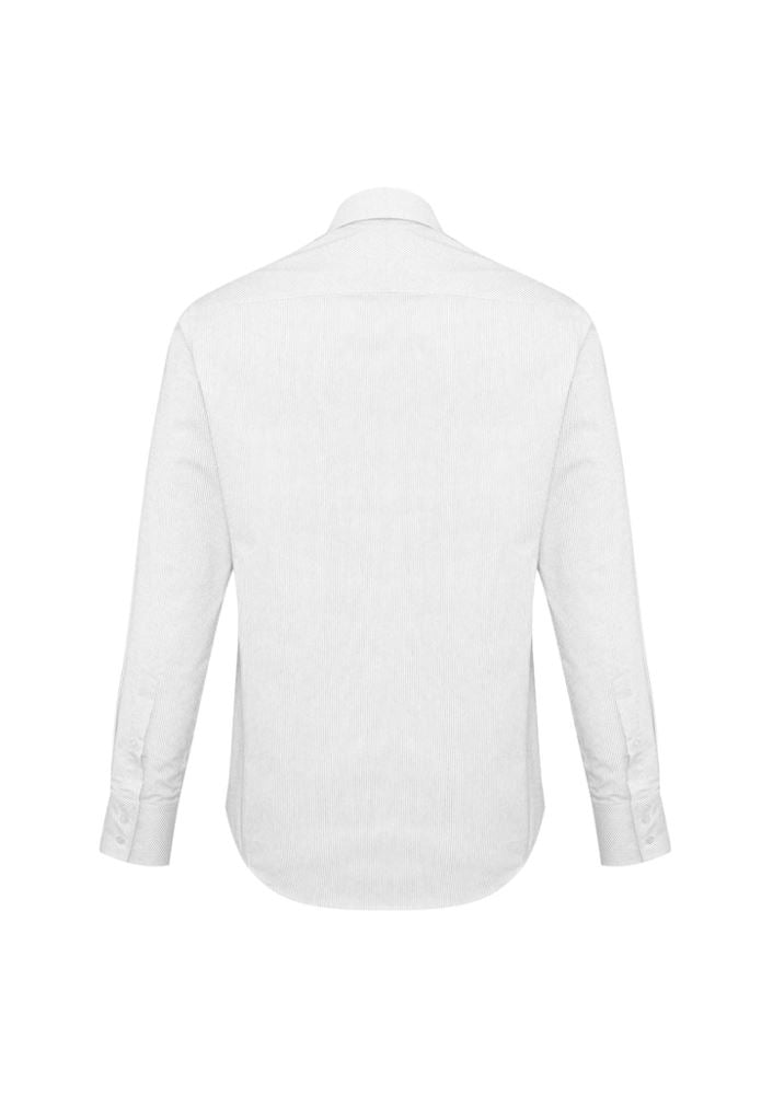Men's Berlin Long Sleeve Shirt in white, size 5XL, featuring breathable fabric and a stylish yarn dyed stripe pattern.
