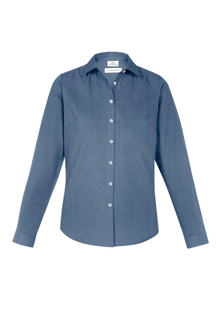 Ladies Memphis Shirt in Grey Smoke, size 6, featuring a semi-fitted silhouette and soft, durable oxford fabric.