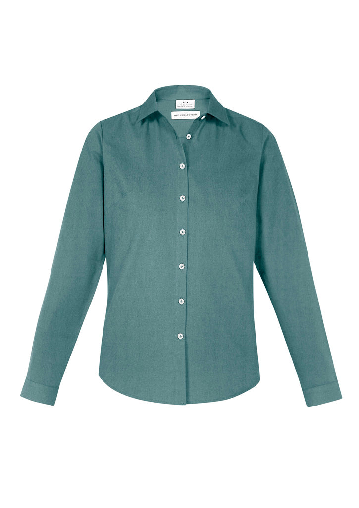 Ladies Memphis Shirt in Jasper Green, size 16; chic, semi-fitted design with soft oxford fabric for comfort and style.